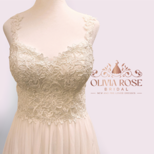 Emerald wedding dress lace bodice with sweetheart neckline