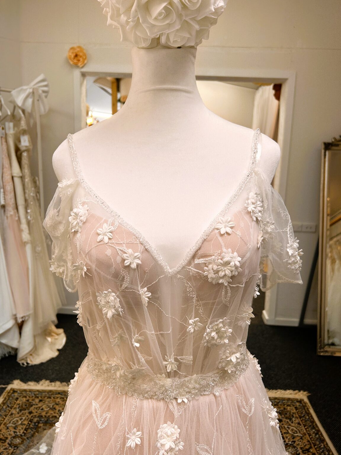 Rara Avis Danielle bodice with draped sleeves and beaded belt