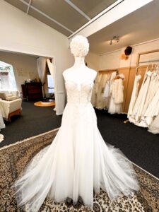 Tania Olsen Lacey wedding dress front view