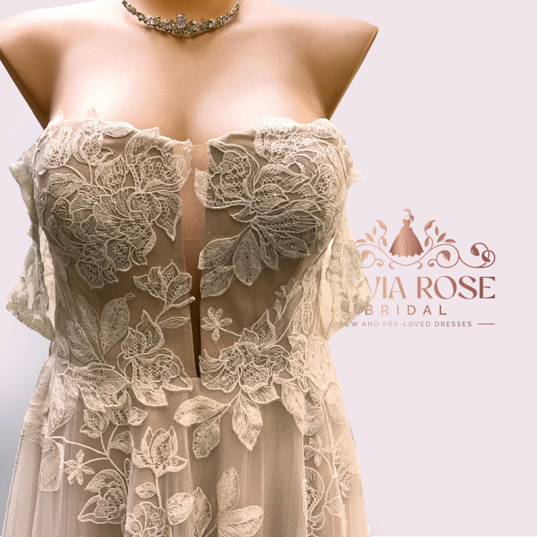 Madi Lane Celina lace A-line wedding dress with off-the-shoulder sleeves
